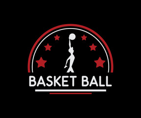 basket ball retro badge logo illustration design.vintage style design of basket ball.designed for sticker and apparel and logo and print