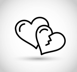 Broken heart thin line icon vector