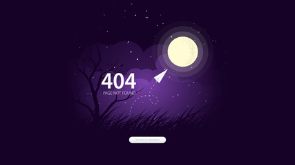 Internet error 404 page not found design with night purple background Vector Illustration