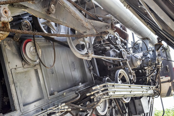 Rotary combine harvester torum under the hood. Details and knots. Combine harvesters Agricultural machinery. The machine for harvesting grain crops.