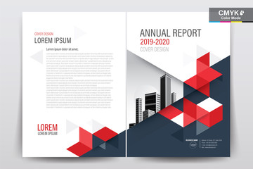 Brochure, Booklet, Cover Layout Design with Gray and Red Triangle, A4 Size Vector Template
