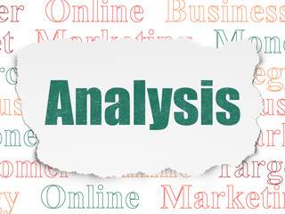 Marketing concept: Painted green text Analysis on Torn Paper background with  Tag Cloud