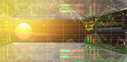 New economic era control by using connection and analysis of big data.Start up new age of future stock market index background.