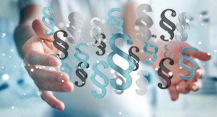 Businessman using law paragraph symbol 3D rendering