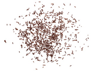 Chocolate sprinkles isolated on white background and texture, top view