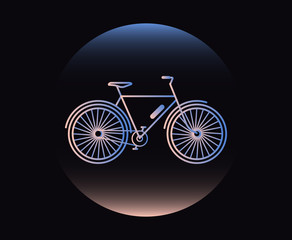 Fototapeta na wymiar Modern Neon Thin Icon of bicycle on Black Background.