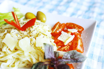 Pasta with sauce on the table