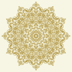 Oriental vector round golden pattern with arabesques and floral elements. Traditional classic ornament. Vintage pattern with arabesques
