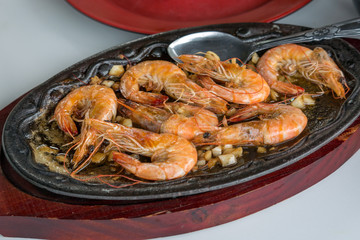 Famous food in the Philippines Butter Garlic Shrimp Sizzling Gambas