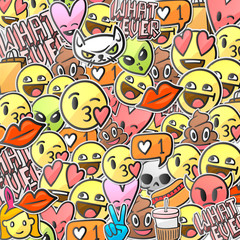 Emoji smiley faces pattern, emoticon stickers background