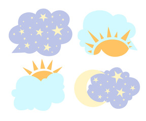Fototapeta premium Change of day and night concept in cartoon style sun and moon in sky vector illustration isolated on white background web site page and mobile app design
