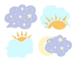 Deurstickers Change of day and night concept in cartoon style sun and moon in sky vector illustration isolated on white background web site page and mobile app design © An-Maler