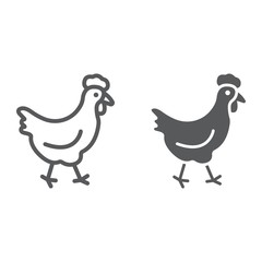 Chicken line and glyph icon, farming and agriculture, animal bird vector graphics, a linear pattern on a white background, eps 10.