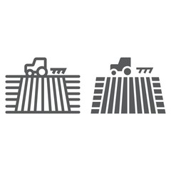 Tractor on field line and glyph icon, farming and agriculture, plowing sign vector graphics, a linear pattern on a white background, eps 10.
