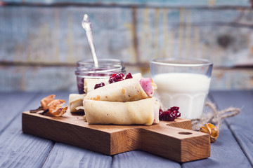 pancakes with cherry jam