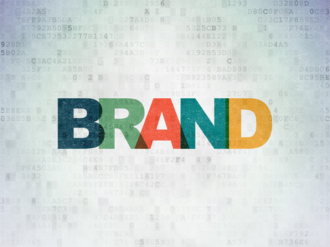 Advertising concept: Painted multicolor text Brand on Digital Data Paper background
