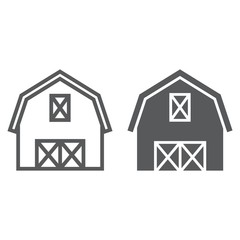 Farm barn line and glyph icon, farming and agriculture, farm hangar sign vector graphics, a linear pattern on a white background, eps 10. © amin268
