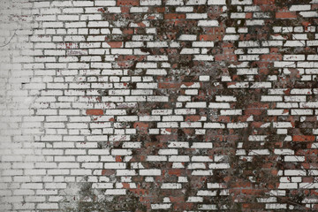 old brick wall white with broken bricks abstract background