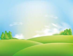 Obraz premium Nature landscape with sky and clouds, hills with trees