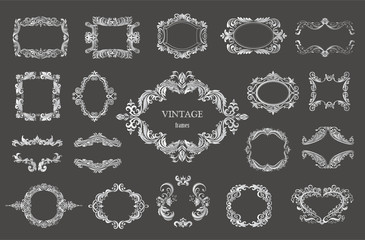 Set of silver vintage floral frames and monograms.