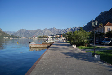 Kotor Promenade by the Adriatic Sea at the Bay of Kotor, Montenegro