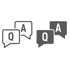 Question and answer line and glyph icon, e learning and education, speech bubble chat sign vector graphics, a linear pattern on a white background, eps 10.