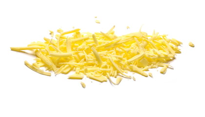 Cheese shavings isolated on white background