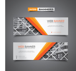 Abstract vector banner for web template or print, white and orange design