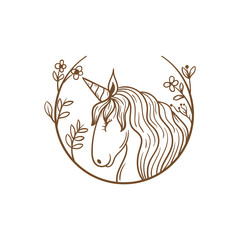 cute unicorn horse with floral frame illustration