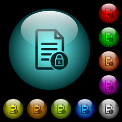Locked document icons in color illuminated glass buttons