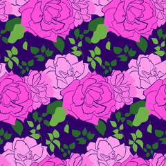 Vector seamless pattern with garden roses flowers hand drawn. Floral design for cosmetics, greeting card , wedding invitation, fabric or wrapping paper.