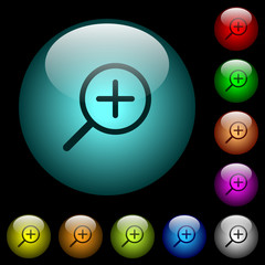 Zoom in icons in color illuminated glass buttons