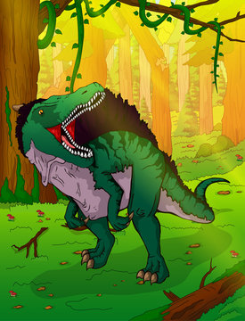 Spinosaurus on the background of forest