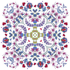 Design for square pocket, shawl, scarf, textile. Paisley floral pattern