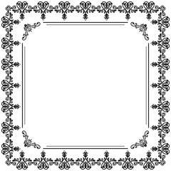 Classic vector black and white square frame with arabesques and orient elements. Abstract ornament with place for text. Vintage pattern