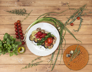 Grilled vegetables on the wooden background