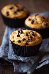 Homemade muffins with chocolate morsels