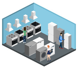 Isometric 3D vector illustration computer store and hardware store