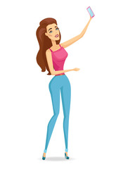 Slim Girl Making Selfie Vector Illustration Isolated