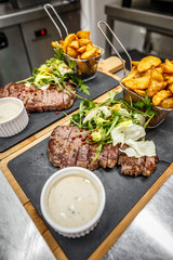 Sliced grilled barbecue steak