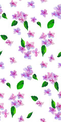 Lilac wild flowers seamless pattern. Small flowers and leaves hand drawn. Vector illustration for textile, wrapping, scrapbooking.