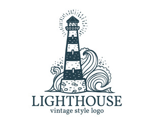 Fototapeta na wymiar Vector vintage lighthouse logo template