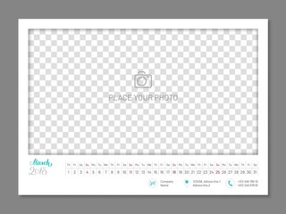 Simple wall calendar March 2018 year, flat, isolated. Plain annual chart in minimalistic design. Calendar vector template