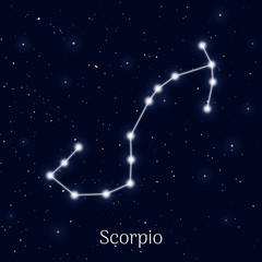 Obraz na płótnie Canvas Sign zodiac scorpio, night sky background, realistic. Astrological symbol of materialism, mysticism and humanism. Vector illustration of ancient sacral image