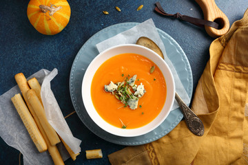 Autumn pumpkin soup and grissini