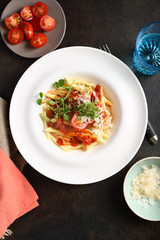 Pasta with bolognese sauce in plate