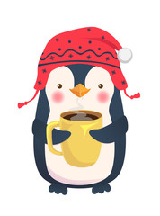 Fototapeta premium penguin holding a cup of coffee