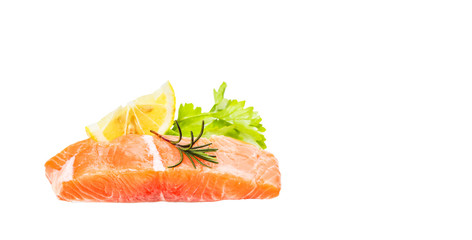 Salmon fillet  and herbs isolated on white background