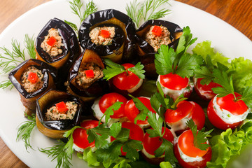 Stuffed eggplant and tomato