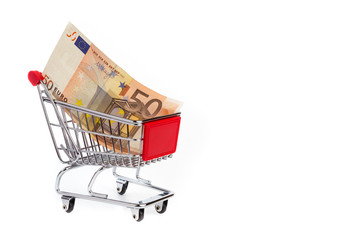 Shopping cart and 50 euro bill inside